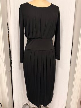Hugo Boss, Matt Jersey Long Sleeve, Crewneck, Midi Length Black Dress, sz M